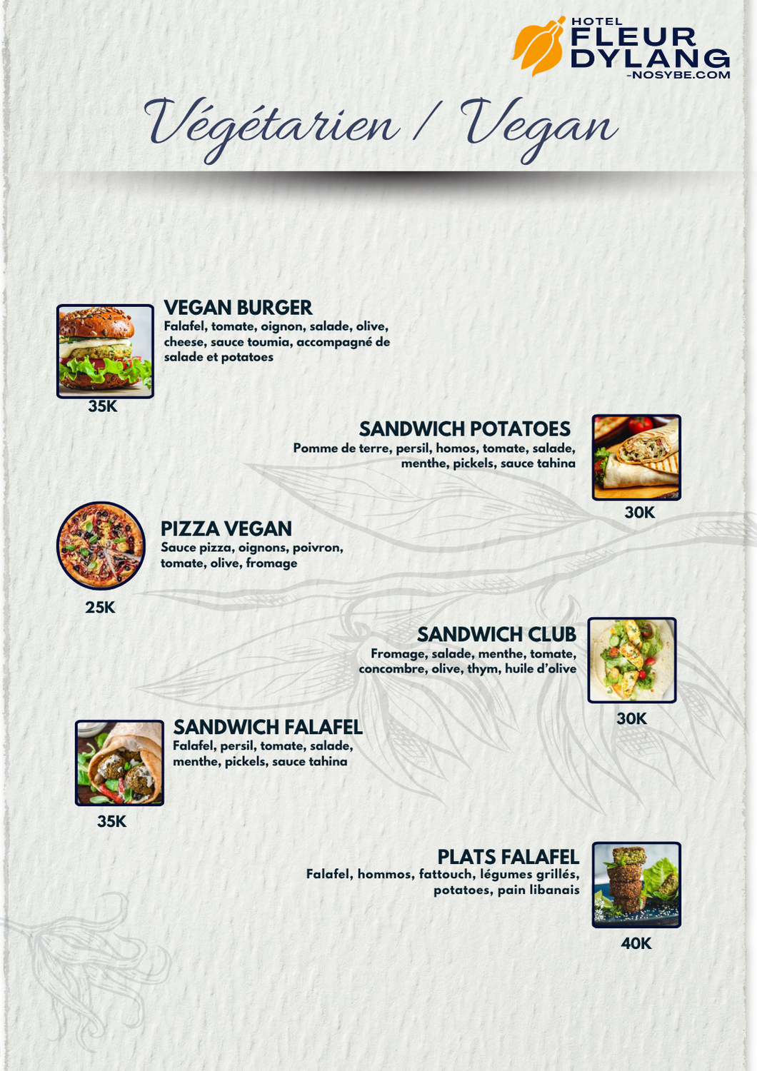 Carte Végétarien / Vegan — Restaurant Fleur d'Ylang